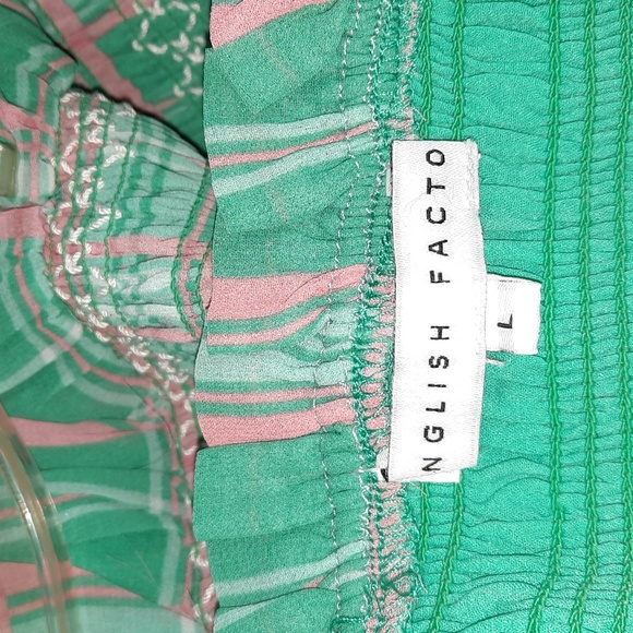 ENGLISH FACTORY Midaxi Smocked Sundress Green Plaid Tiered Square Neck Cottage L - Picture 2 of 8